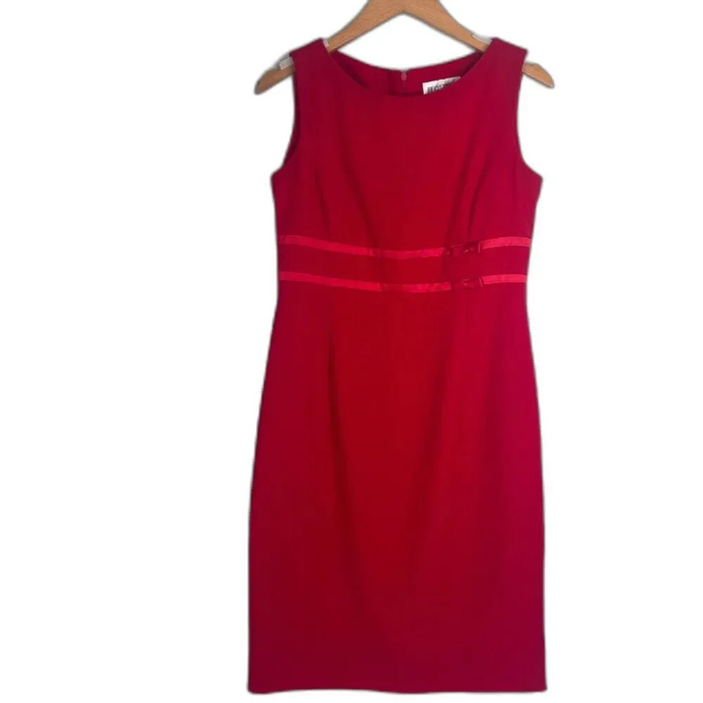 Julian Taylor Power Red Sleeveless Sheath Dress with Bow Detail Size 6